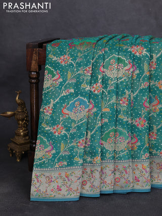 Banarasi georgette saree teal green with allover bhandhani prints & meenakari buttas and meenakari border