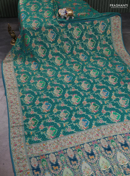Banarasi georgette saree teal green with allover bhandhani prints & meenakari buttas and meenakari border