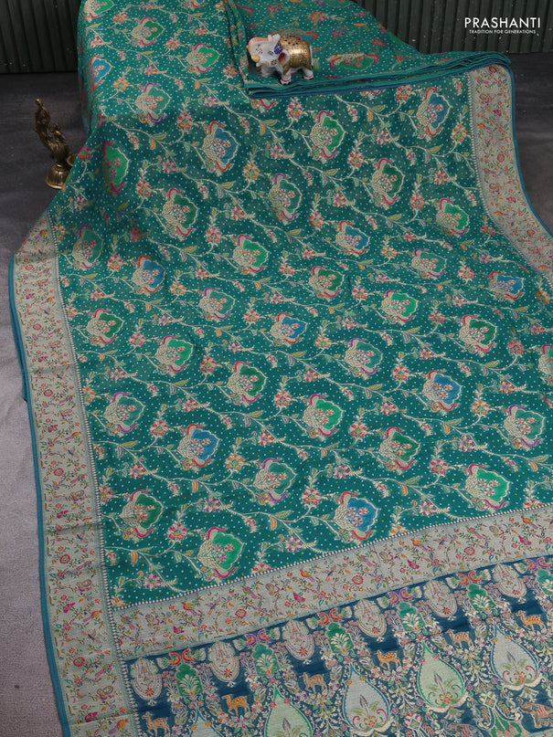 Banarasi georgette saree teal green with allover bhandhani prints & meenakari buttas and meenakari border