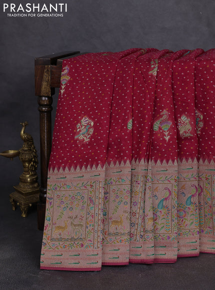 Banarasi georgette saree red with allover bhandhani prints & meenakari buttas and long meenakari border