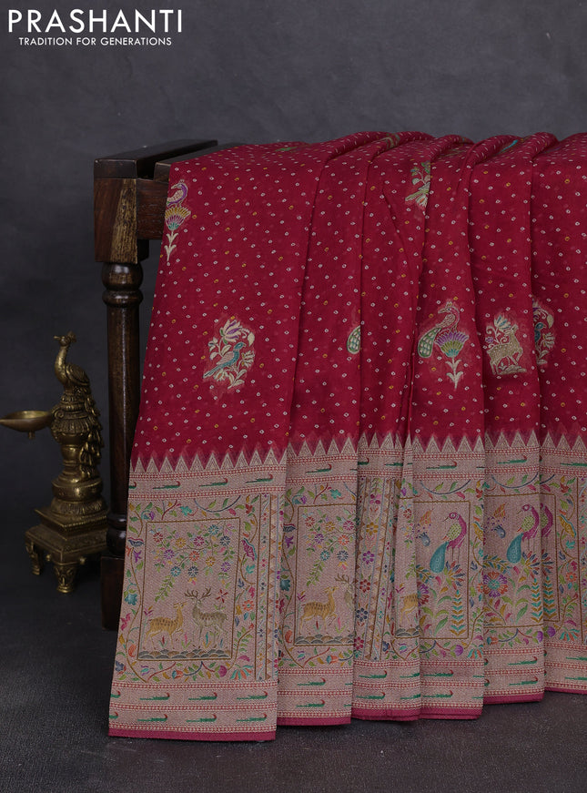 Banarasi georgette saree red with allover bhandhani prints & meenakari buttas and long meenakari border