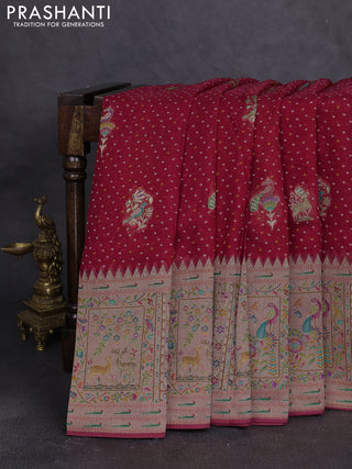 Banarasi georgette saree red with allover bhandhani prints & meenakari buttas and long meenakari border
