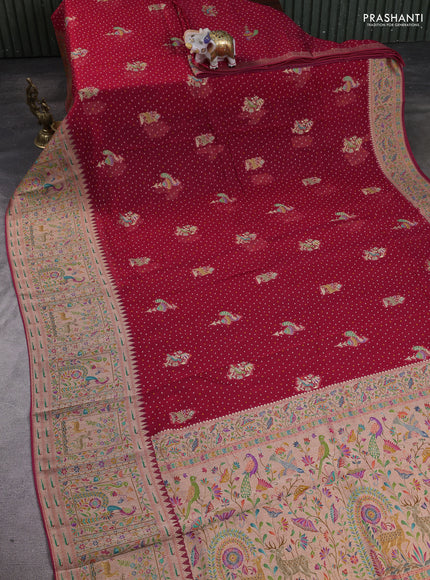 Banarasi georgette saree red with allover bhandhani prints & meenakari buttas and long meenakari border