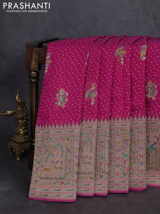 Banarasi georgette saree dark pink with allover bhandhani prints & meenakari buttas and long meenakari border