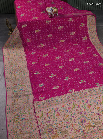 Banarasi georgette saree dark pink with allover bhandhani prints & meenakari buttas and long meenakari border
