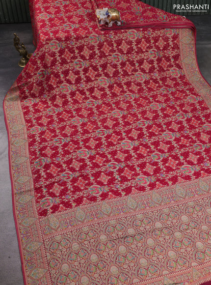 Banarasi georgette saree red with allover bhandhani prints & meenakari buttas and long meenakari border