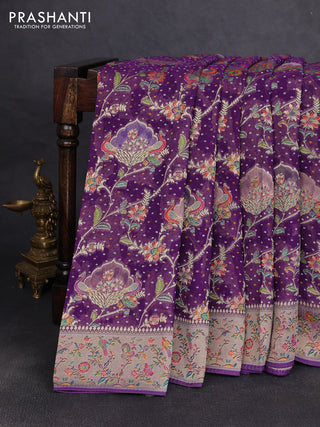 Banarasi georgette saree purple with allover bhandhani prints & meenakari buttas and long meenakari border