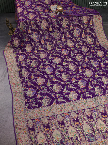 Banarasi georgette saree purple with allover bhandhani prints & meenakari buttas and long meenakari border