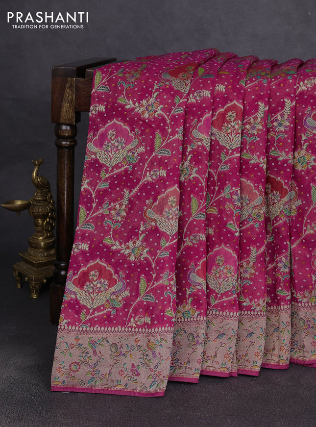Banarasi georgette saree pink with allover bhandhani prints & meenakari buttas and long meenakari border