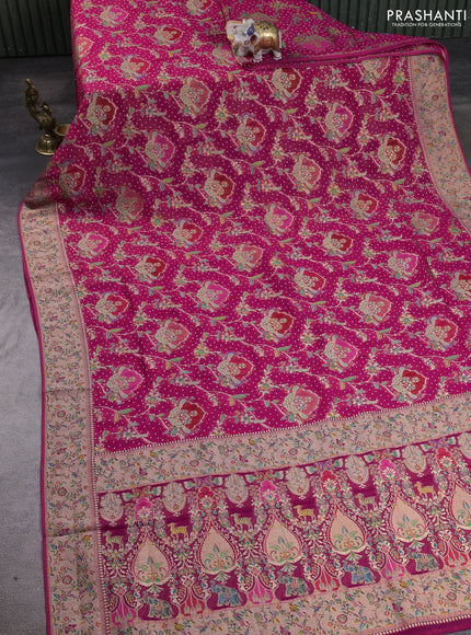 Banarasi georgette saree pink with allover bhandhani prints & meenakari buttas and long meenakari border