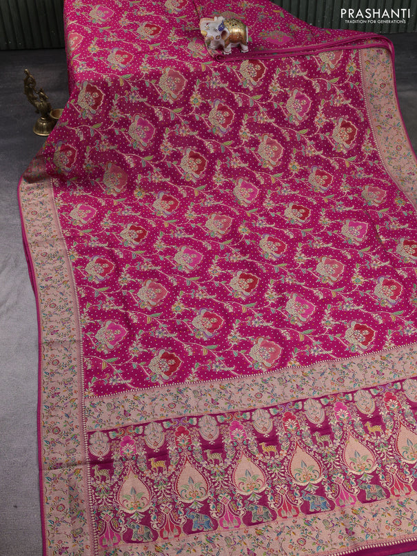Banarasi georgette saree pink with allover bhandhani prints & meenakari buttas and long meenakari border