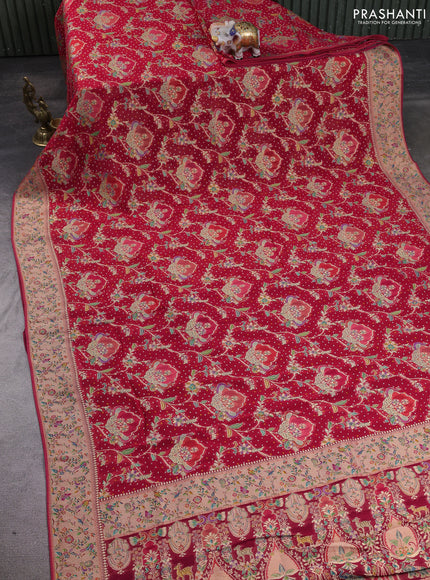 Banarasi georgette saree red with allover bhandhani prints & meenakari buttas and long meenakari border