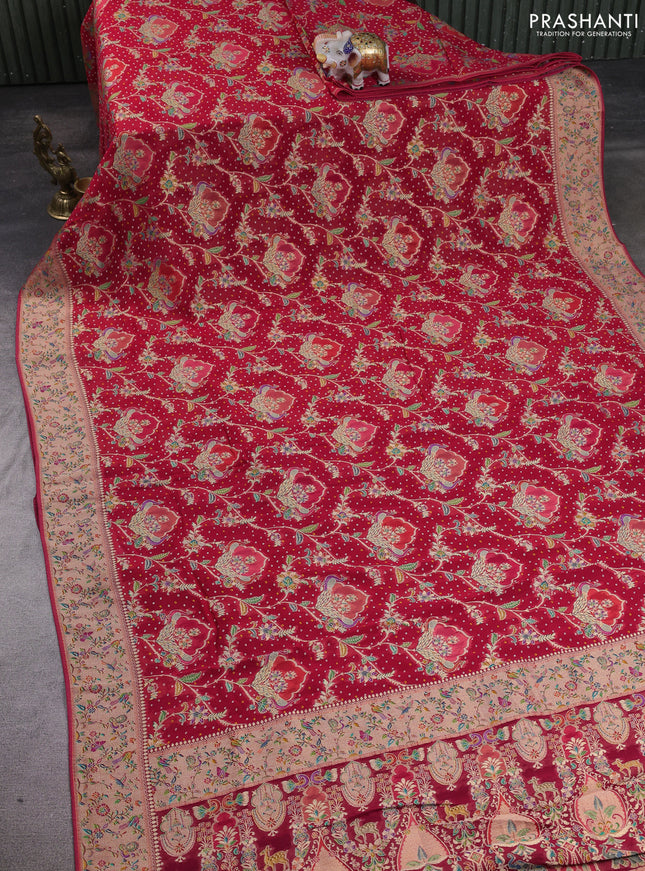 Banarasi georgette saree red with allover bhandhani prints & meenakari buttas and long meenakari border