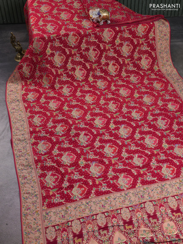 Banarasi georgette saree red with allover bhandhani prints & meenakari buttas and long meenakari border