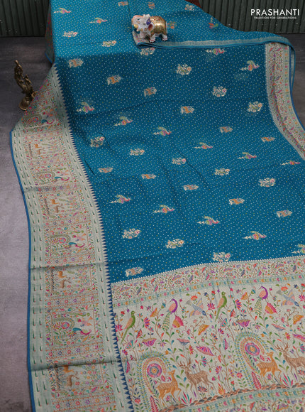 Banarasi georgette saree peacock green with allover bhandhani prints & meenakari buttas and long meenakari border