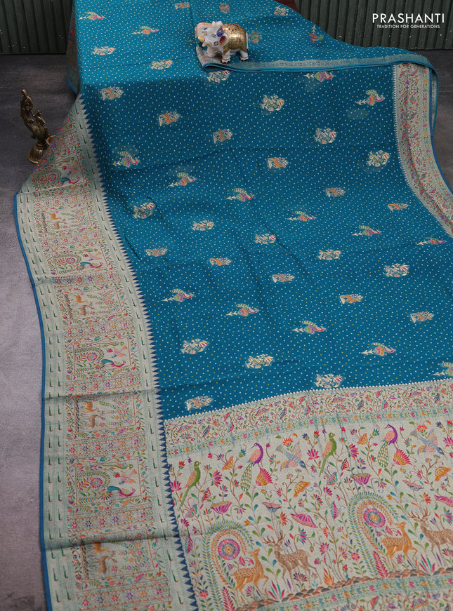 Banarasi georgette saree peacock green with allover bhandhani prints & meenakari buttas and long meenakari border