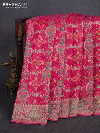 Banarasi georgette saree pink with allover bandhani prints & meenakari weaves and long meenakari border