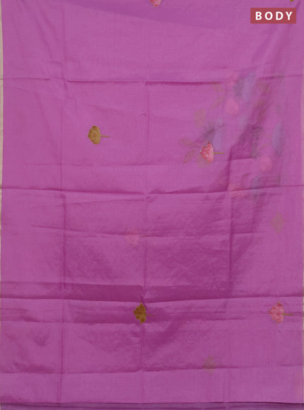 Kota saree purple with allover hand paints & kantha stitch work and zari woven piping border
