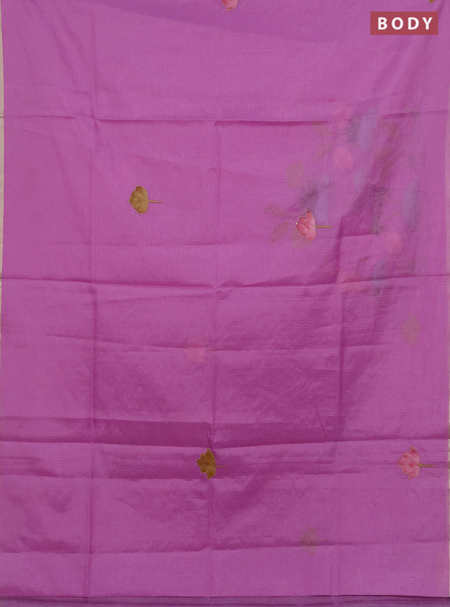 Kota saree purple with allover hand paints & kantha stitch work and zari woven piping border