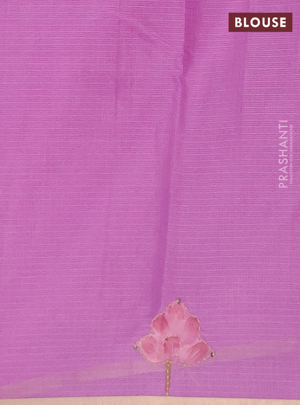 Kota saree purple with allover hand paints & kantha stitch work and zari woven piping border