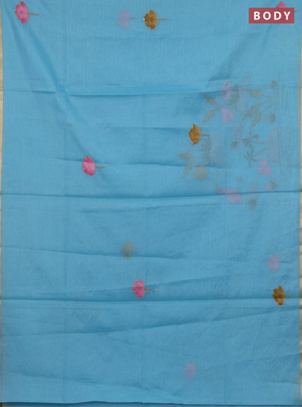 Kota saree turquoise with allover hand paints & kantha stitch work and zari woven piping border