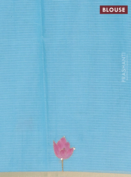 Kota saree turquoise with allover hand paints & kantha stitch work and zari woven piping border