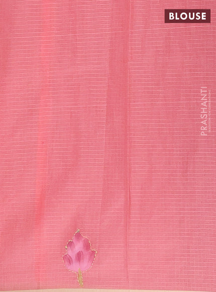 Kota saree peach shade with allover hand paints & kantha stitch work and zari woven piping border