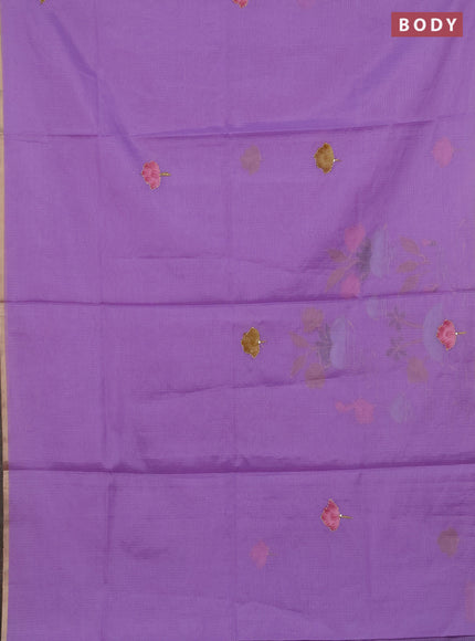Kota saree lavender with allover hand paints & kantha stitch work and zari woven piping border