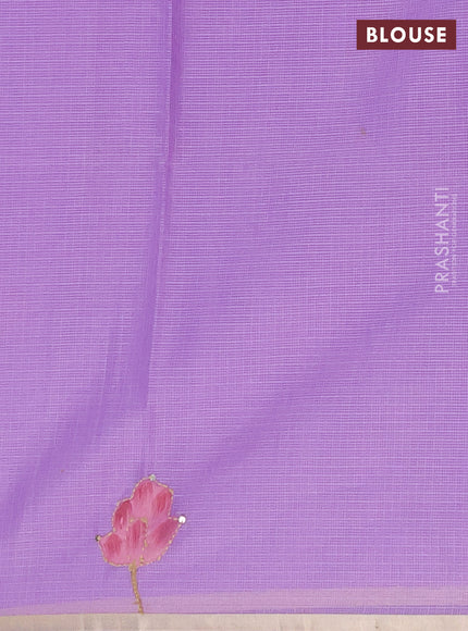 Kota saree lavender with allover hand paints & kantha stitch work and zari woven piping border