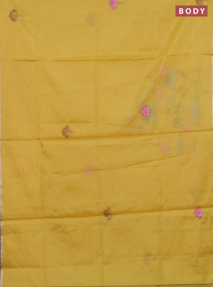 Kota saree yellow with allover hand paints & kantha stitch work and zari woven piping border