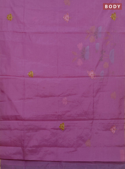 Kota saree pink with allover hand paints & kantha stitch work and zari woven piping border
