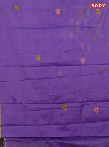 Kota saree lavender with allover hand paints & kantha stitch work and zari woven piping border