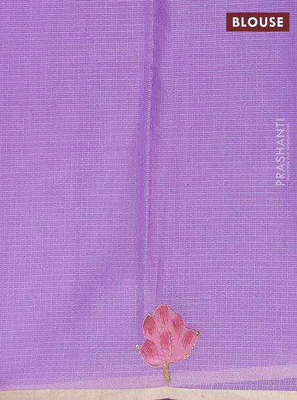 Kota saree lavender with allover hand paints & kantha stitch work and zari woven piping border