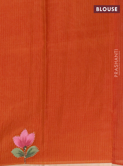 Kota saree orange with allover hand paints & kantha stitch work and zari woven piping border