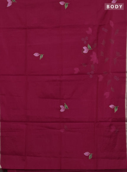 kota saree dark pink with allover hand paints & kantha stitch work and zari woven piping border