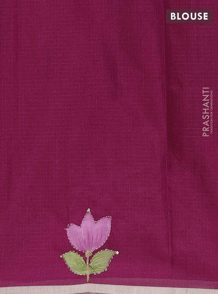 kota saree dark pink with allover hand paints & kantha stitch work and zari woven piping border