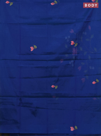 kota saree teal blue with allover hand paints & kantha stitch work and zari woven piping border