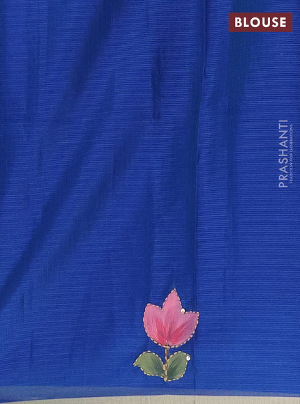 kota saree teal blue with allover hand paints & kantha stitch work and zari woven piping border