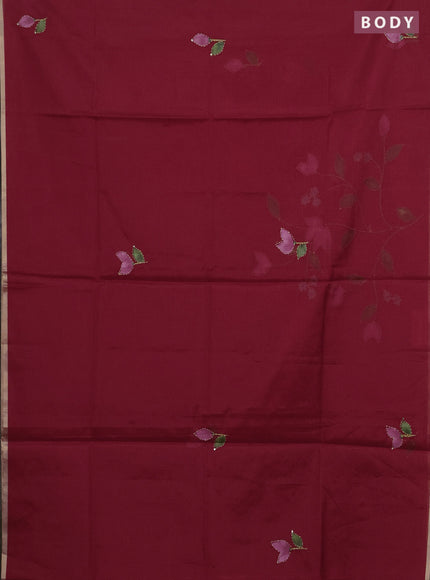 kota saree red with allover hand paints & kantha stitch work and zari woven piping border