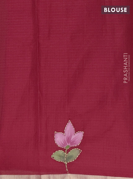 kota saree red with allover hand paints & kantha stitch work and zari woven piping border