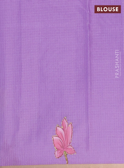 Kota saree lavender with allover hand paints & kantha stitch work and zari woven piping border