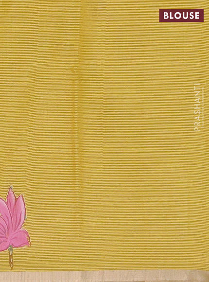 Kota saree yellow with allover hand paints & kantha stitch work and zari woven piping border