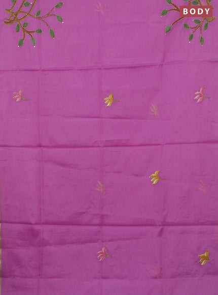 Kota saree purple shade with allover hand paints & kantha stitch work and zari woven piping border