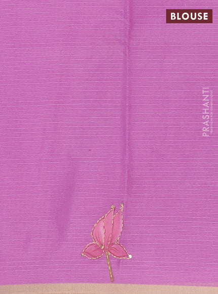 Kota saree purple shade with allover hand paints & kantha stitch work and zari woven piping border