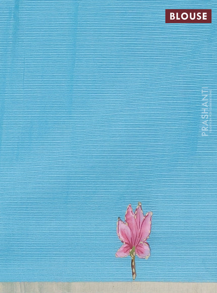 Kota saree turquoise with allover hand paints & kantha stitch work and zari woven piping border