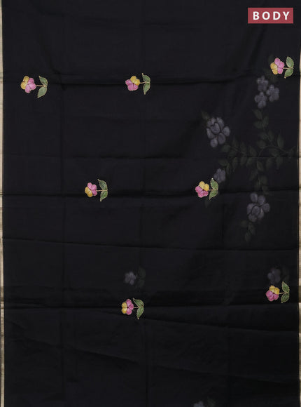 Kota saree black with allover hand paints & kantha stitch work and zari woven piping border