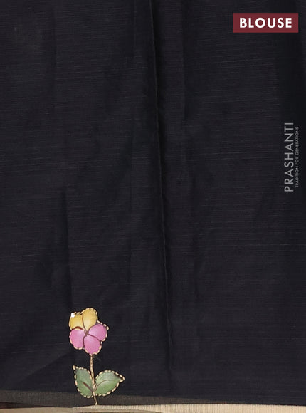 Kota saree black with allover hand paints & kantha stitch work and zari woven piping border