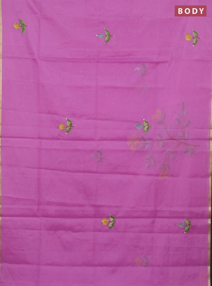 Kota saree purple with allover hand paints & kantha stitch work and zari woven piping border