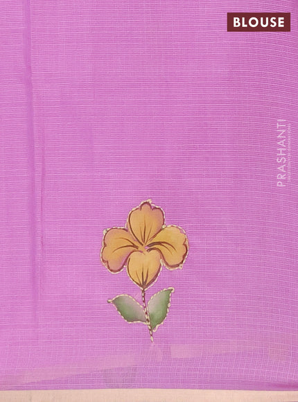 Kota saree purple with allover hand paints & kantha stitch work and zari woven piping border