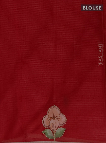 Kota saree red shade with allover hand paints & kantha stitch work and zari woven piping border